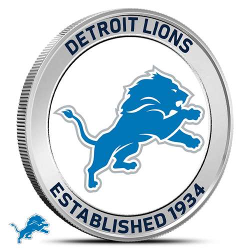 1 oz Colorized NFL Detroit Lions Silver Round (BU)