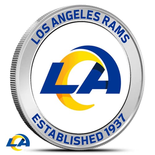 1 oz Colorized NFL Los Angeles Rams Silver Round (BU)