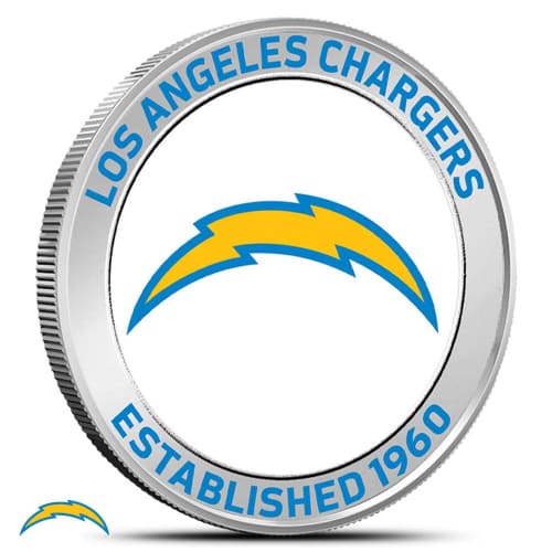 1 oz Colorized NFL Los Angeles Chargers Silver Round (BU)