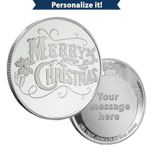 1 oz Engravable Merry Christmas Holly Silver Round (New)