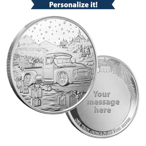 1 oz Engravable Christmas Truck Silver Round (New)