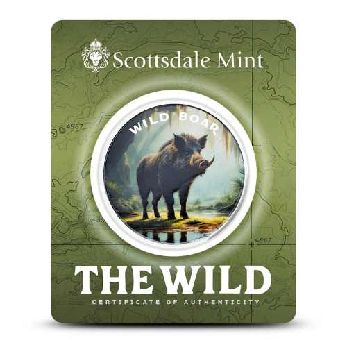 1 oz Scottsdale Colorized Silver The Wild Boar Round (Certi-Lock)