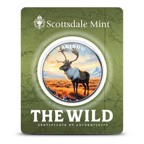 1 oz Scottsdale Colorized Silver The Wild Caribou Round (Certi-Lock)