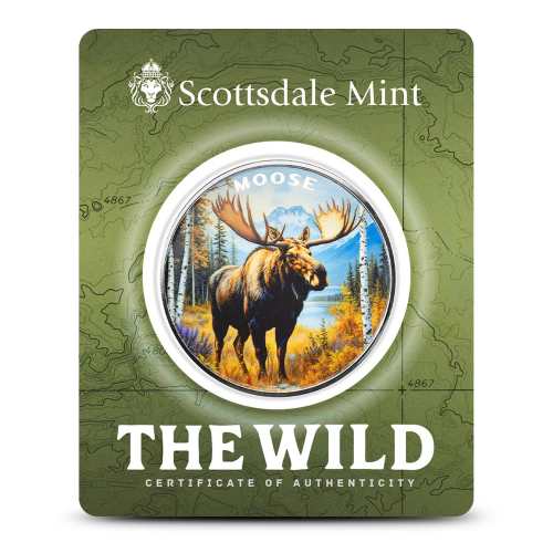 1 oz Scottsdale Colorized Silver The Wild Moose Round (Certi-Lock)