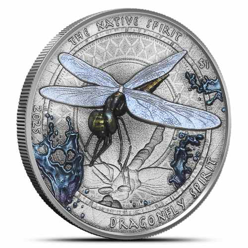 2025 1 oz Antique Sioux Nation Silver Metallic Dragonfly Coin (Ultra High Relief, Capsule + CoA)