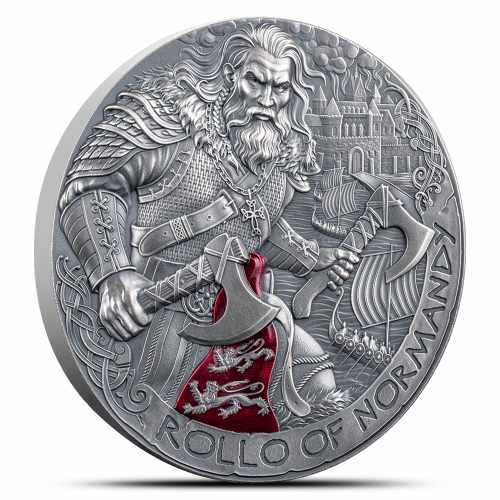 2026 2 oz Antique Cameroon Silver The Way to Valhalla Rollo of Normandy Coin (High Relief, Box + CoA)