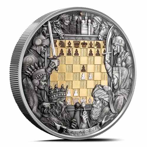 2025 3 oz Antique Niue Silver Kings Gambit Coin (Box + CoA, Gilded)