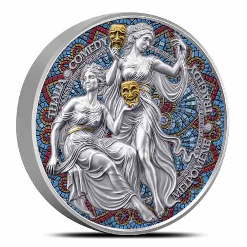 2025 2 oz Colorized Antique Cameroon Silver Melpomene and Thalia Coin (Box + CoA)