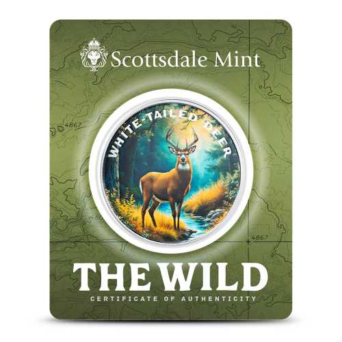 1 oz Scottsdale Colorized Silver The Wild White-Tailed Deer Round (Certi-Lock)