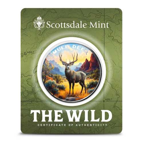 1 oz Scottsdale Colorized Silver The Wild Mule Deer Round (Certi-Lock)