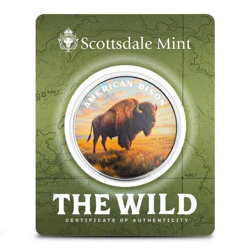 1 oz Scottsdale Colorized Silver The Wild American Bison Round (Certi-Lock)