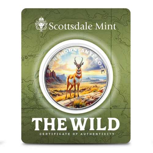 1 oz Scottsdale Colorized Silver The Wild Pronghorn Antelope Round (Certi-Lock)