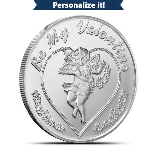 1 oz Engravable SilverTowne Be My Valentine Cherub Silver Round (New)