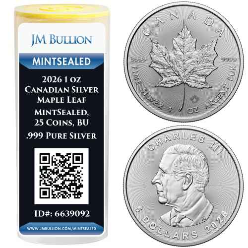 2026 1 oz Canadian Silver Maple Leaf Tube (MintSealed, 25 Coins, BU)