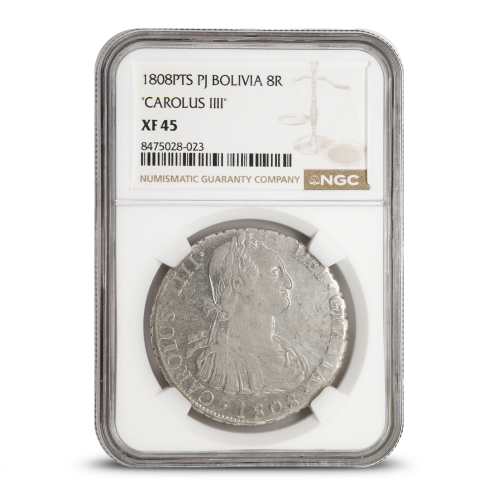 1788 - 1808 8 Reales Bolivian Silver Spanish Pillar Dollar NGC XF45