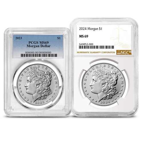 Morgan Silver Dollar Coin MS69 (2023+, Varied Label, PCGS or NGC)