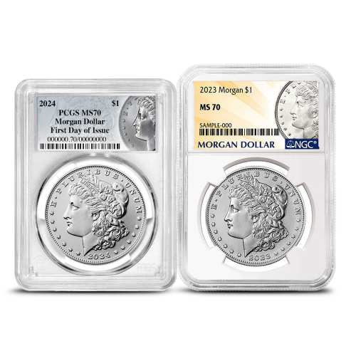 Morgan Silver Dollar Coin MS70 (2023+, Varied Label, PCGS or NGC)