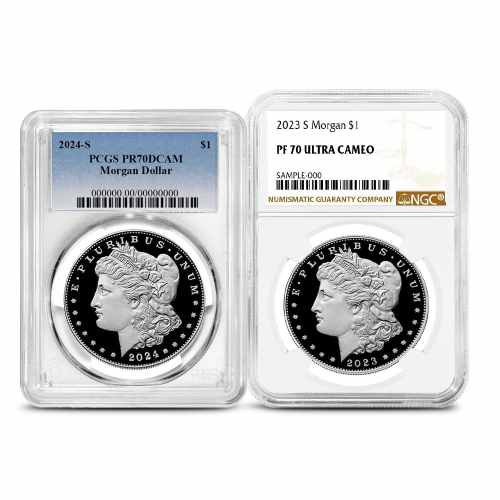 Proof Morgan Silver Dollar Coin PF/PR70 (2023+, Varied Label, PCGS or NGC)