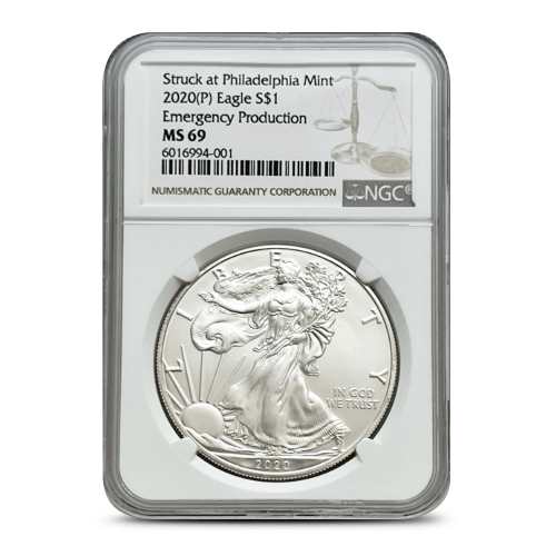2020 (P) 1 oz American Silver Eagle Coin NGC MS69 Emergency Production