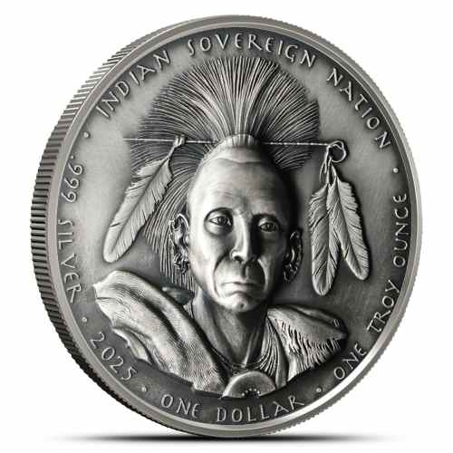 2025 1 oz Antique Sioux Nation Silver Black Hawk Coin (Ultra High Relief, Capsule + CoA)