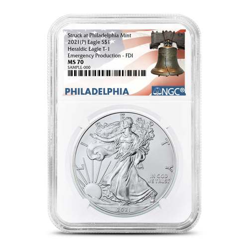 2021 (P) 1 oz American Silver Eagle Coin NGC MS70 FDOI (Philadelphia, Type 1, Bell Label)