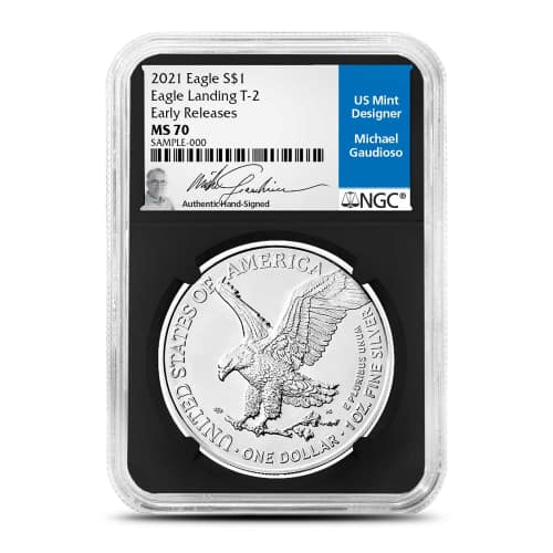 2021 1 oz American Silver Eagle Coin NGC MS70 ER (Type 2, Michael Gaudioso Label, Retro Core)