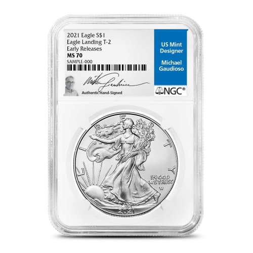 2021 1 oz American Silver Eagle Coin NGC MS70 ER (Type 2, Michael Gaudioso Label)