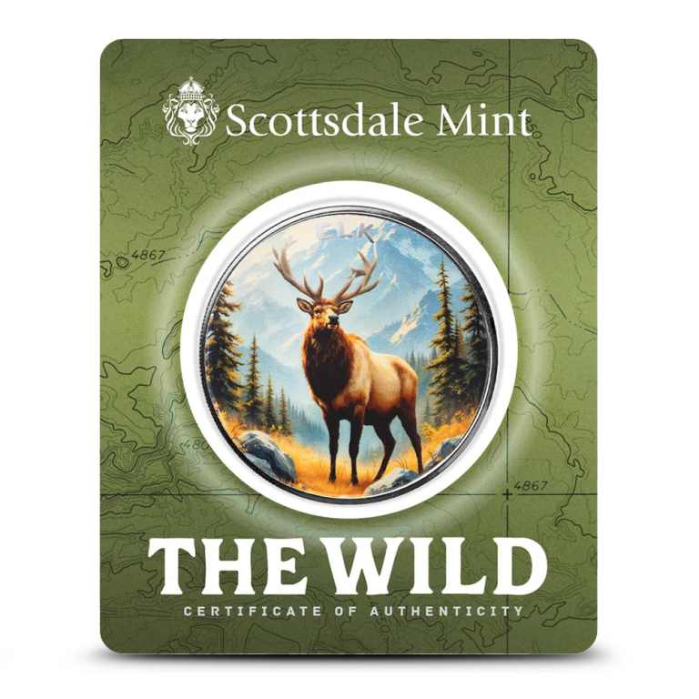 1 oz Colorized Scottsdale Silver The Wild Elk Round (Certi-Lock)
