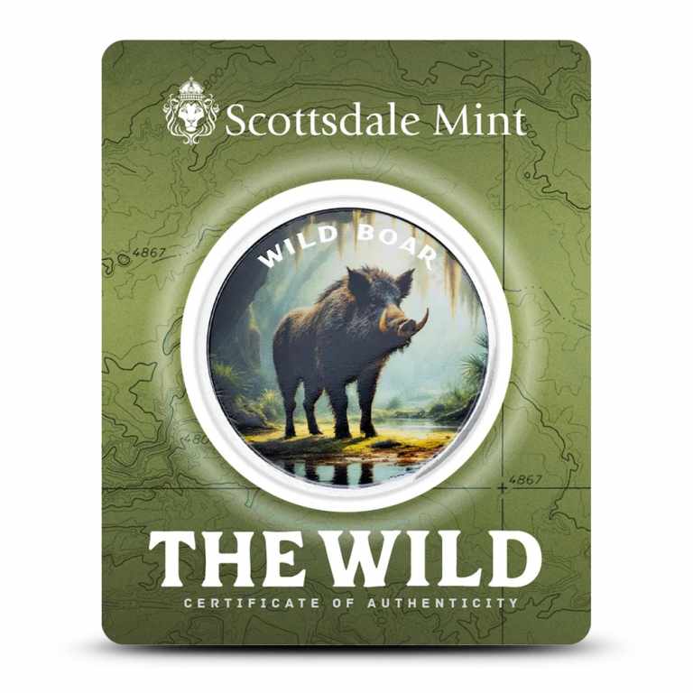 1 oz Scottsdale Colorized Silver The Wild Boar Round (Certi-Lock)