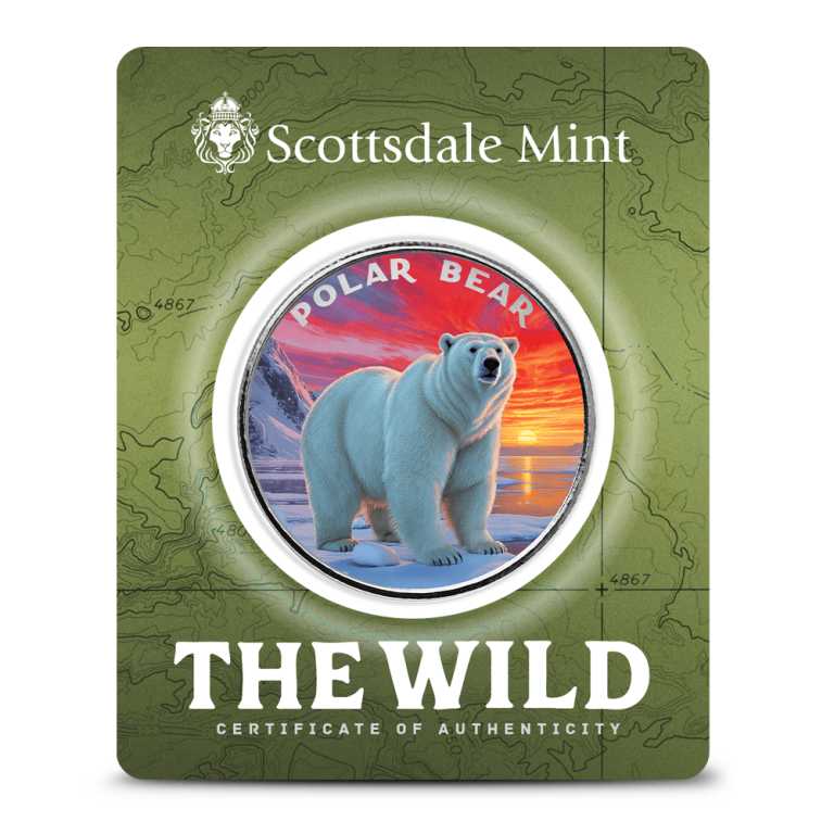 1 oz Scottsdale Colorized Silver The Wild Polar Bear Round (Certi-Lock)