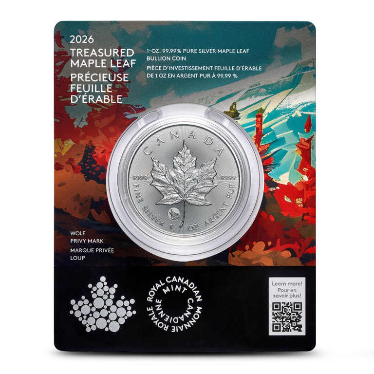 2026 1 oz Canadian Silver Treasured Maple Leaf Wolf Privy Coin (New w Assay)