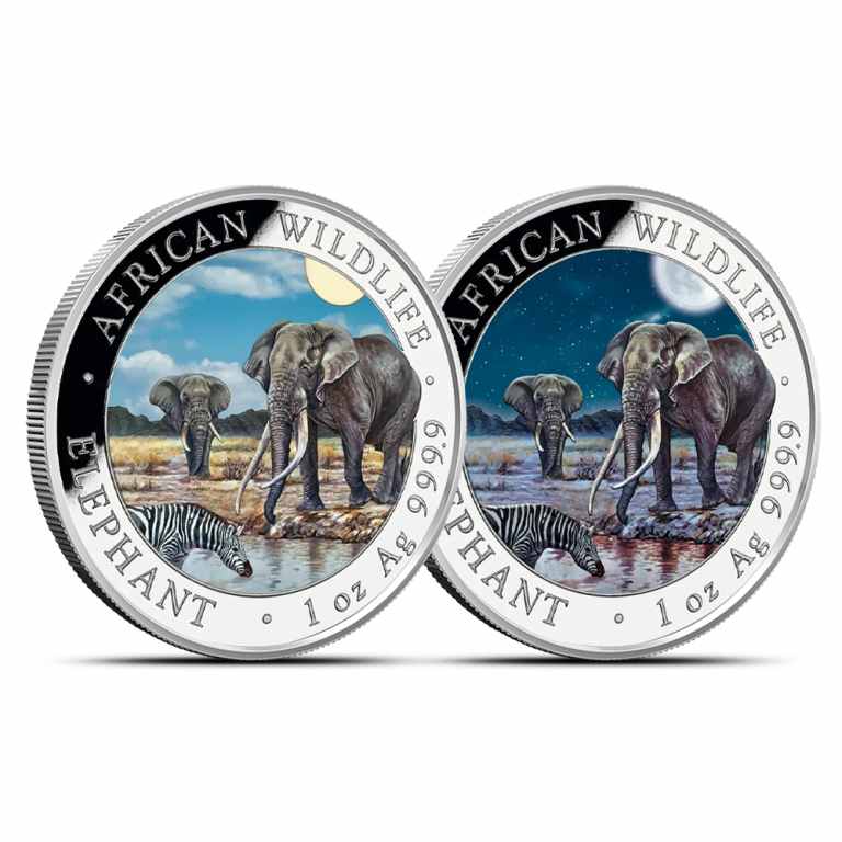 2026 1 oz Somalia Silver Elephant Day and Night Two-Coin Set (BU, 500 Mintage, Box + CoA)