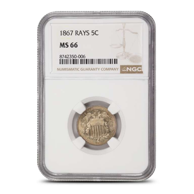 1867 Shield Nickel NGC MS66