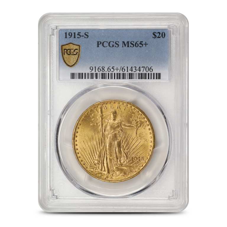 1915-S Pre-33 $20 Saint Gaudens Gold Double Eagle Coin PCGS MS65+