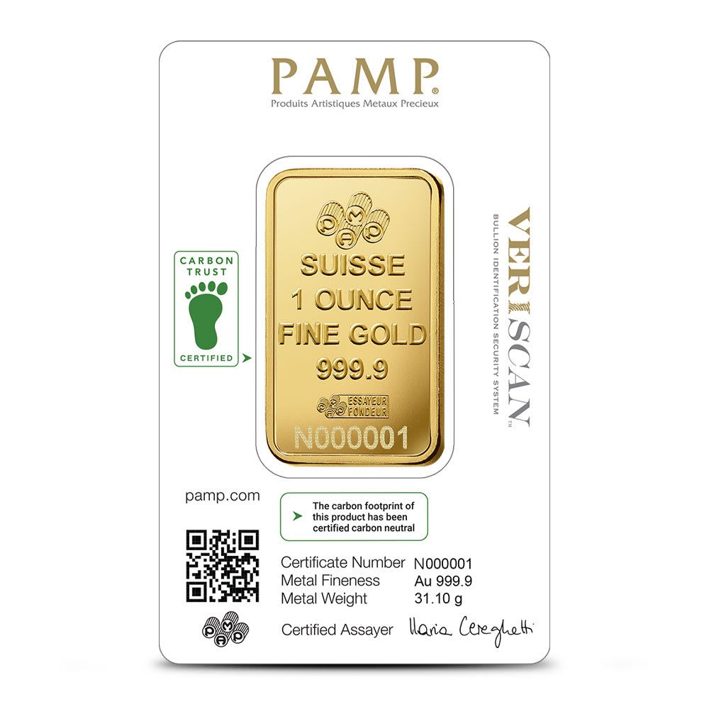 1 oz PAMP Suisse Lady Fortuna Gold Bar (Carbon Neutral) l JM Bullion™