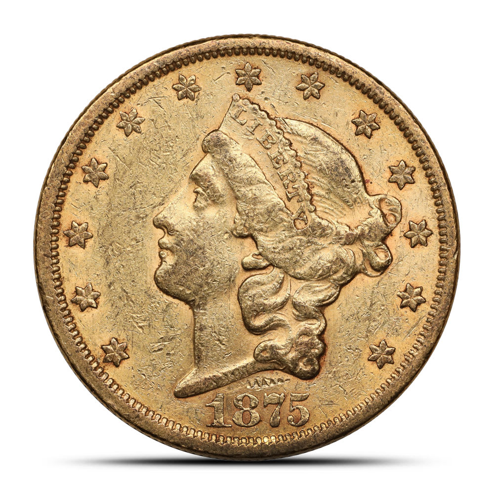 1875-S Pre-33 $20 Liberty Gold Double Eagle Coin (Type 2, XF) l JM